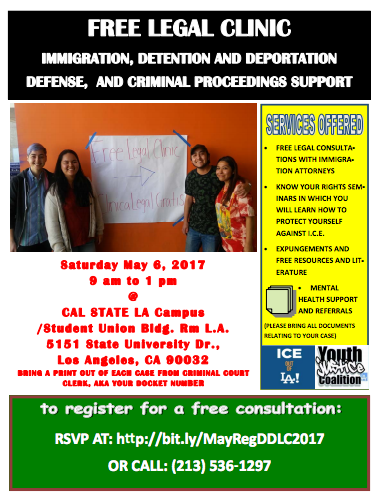 FREE Immigration legal Clinic Saturday, 5/6/17 at Cal State LA