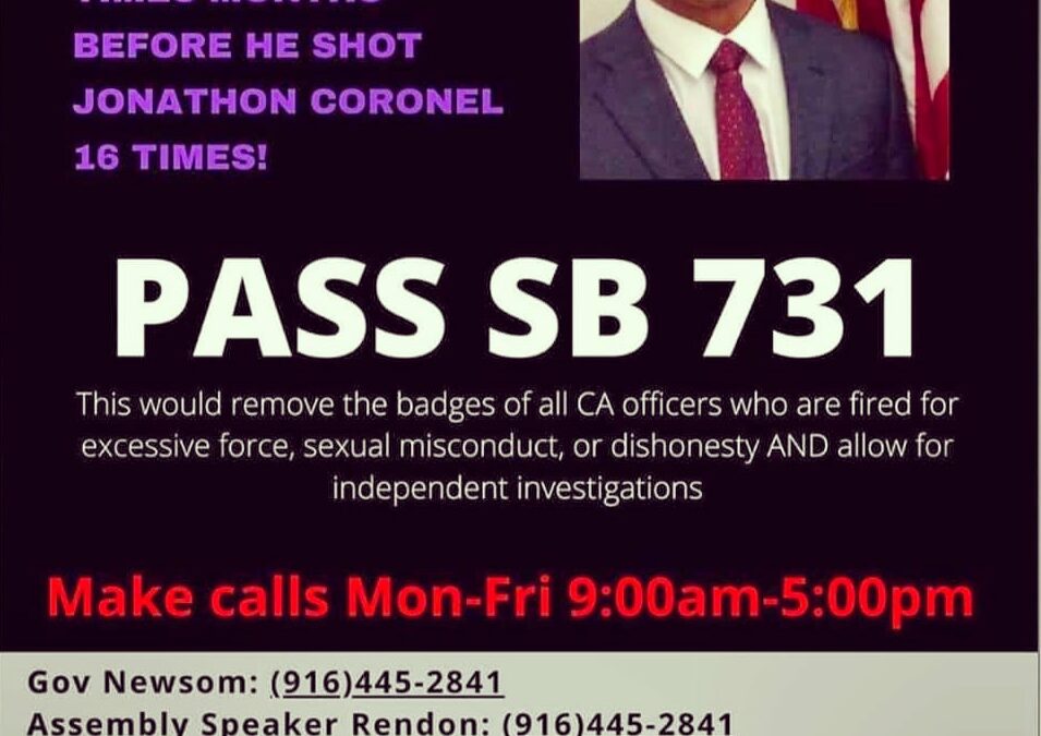 CALL CA Assemblymembers to DECERTIFY ABUSIVE POLICE OFFICERS: Thursday, 8/27/20